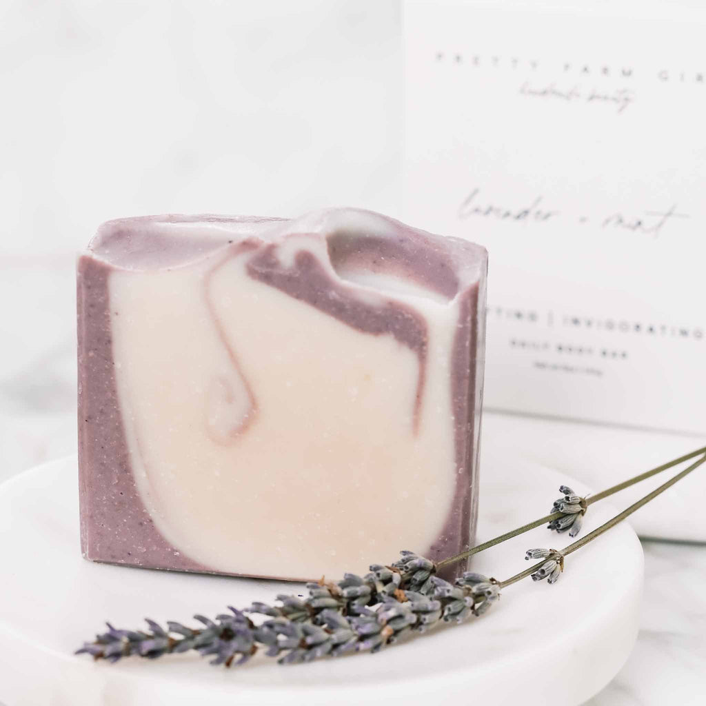 Handmade Lavender, Mint, Tallow, and Goat Milk Soap Bar