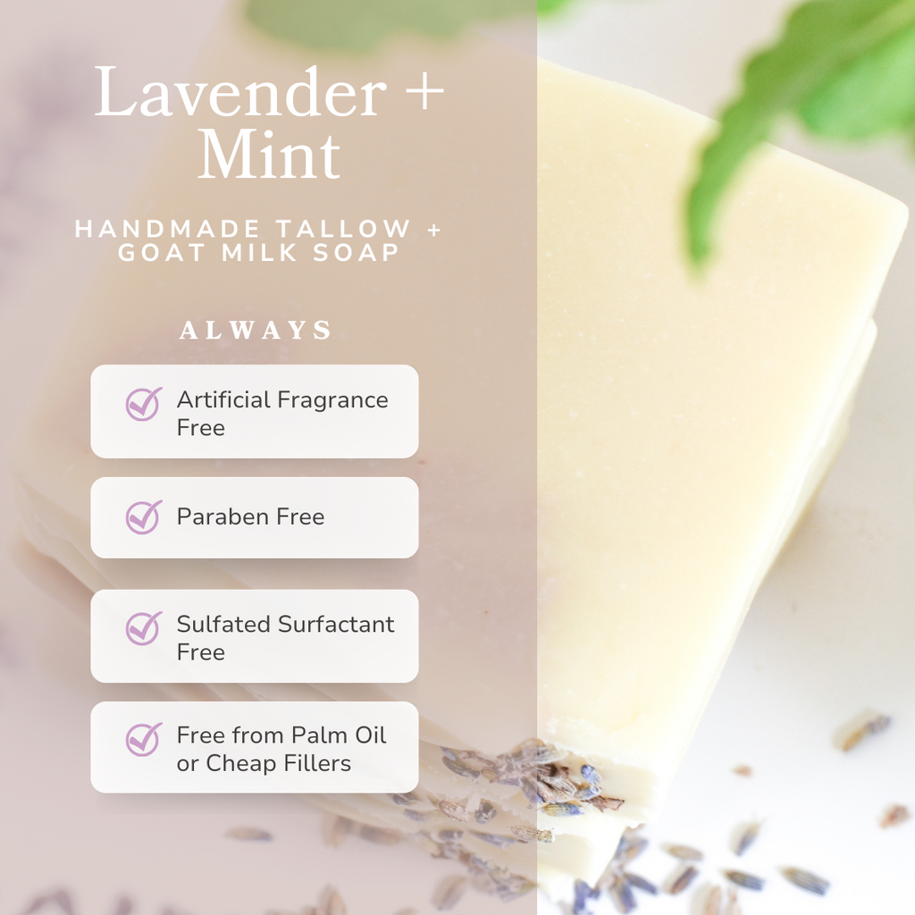 Handmade Lavender, Mint, Tallow, and Goat Milk Soap Bar