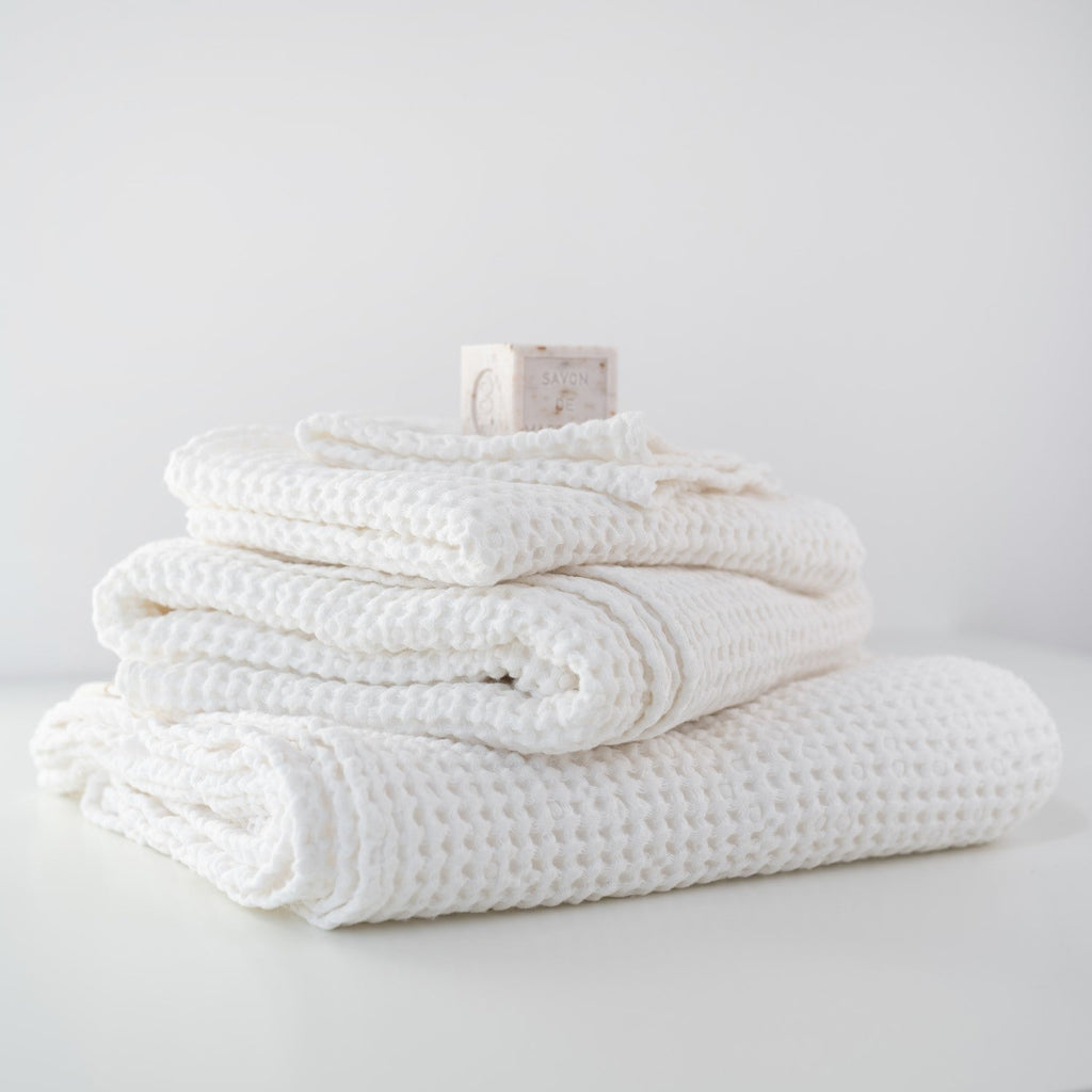 White Linen Cotton Honeycomb Waffle Towel
