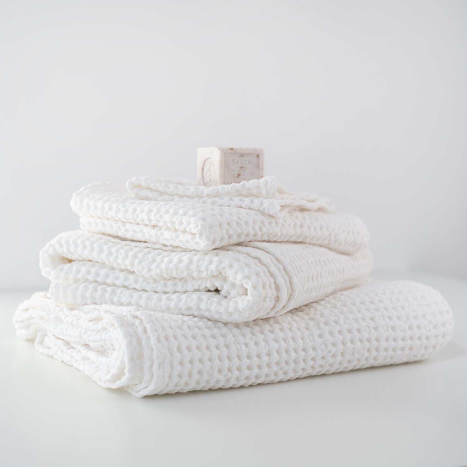 White Linen Cotton Honeycomb Waffle Towel