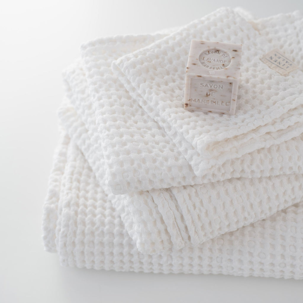 White Linen Cotton Honeycomb Waffle Towel