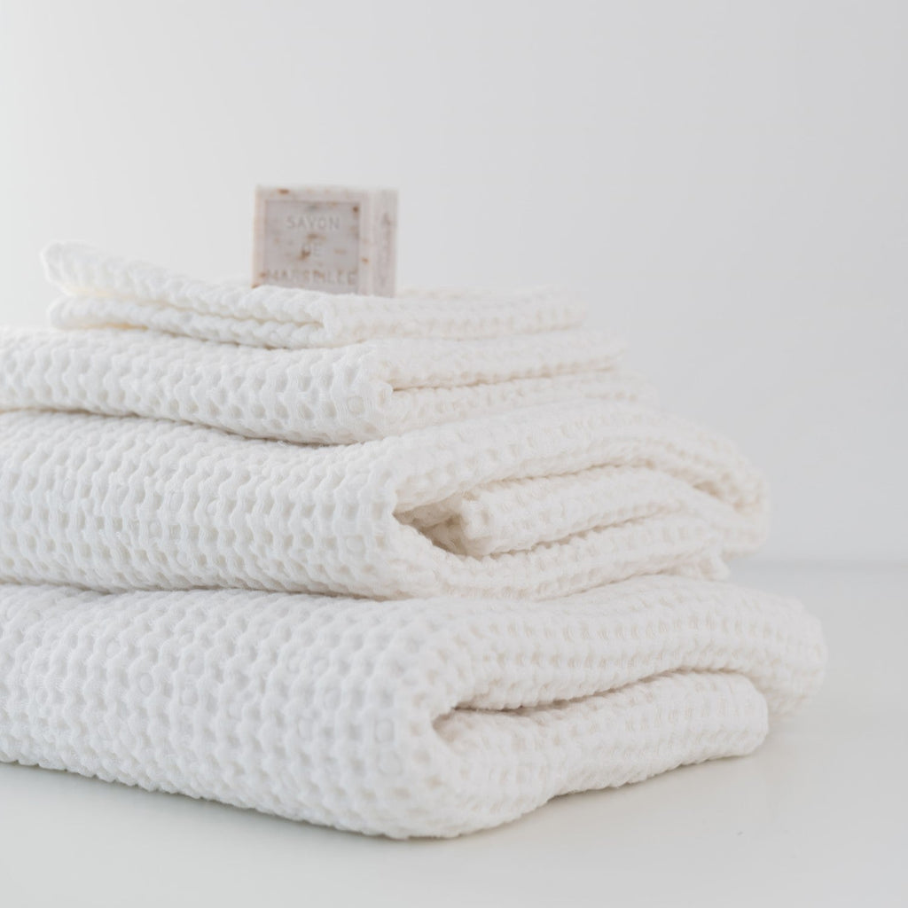 White Linen Cotton Honeycomb Waffle Towel