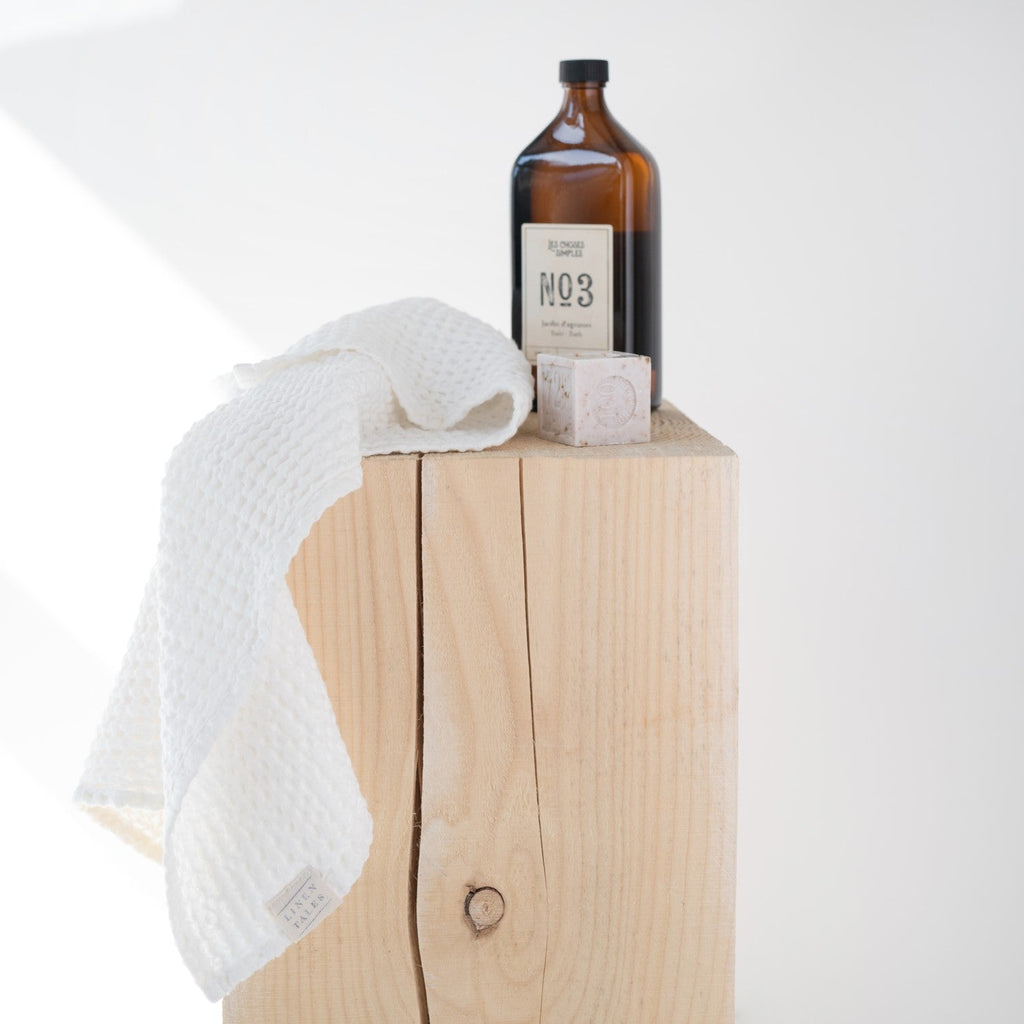 White Linen Cotton Honeycomb Waffle Towel